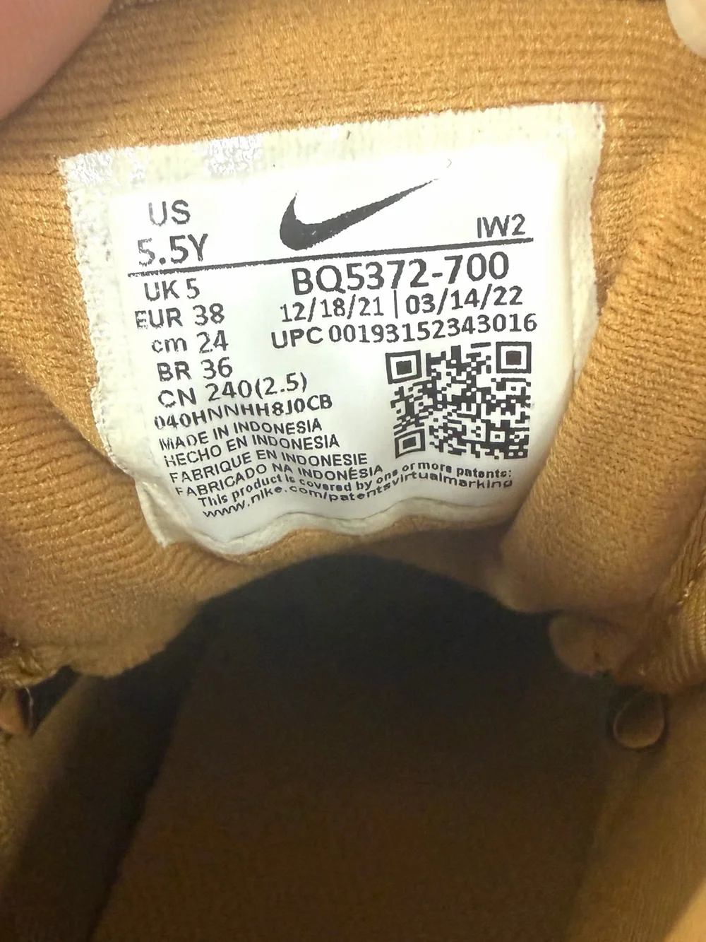 Nike Manoa Leather Boots (GS) Wheat/Black BQ5372-700 Unisex Youth Size 5.5Y